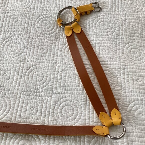 RALPH LAUREN Vachetta Leather Crescent O-Ring Equestrian TRI-STRAP Waist Belt Si - Picture 16 of 16